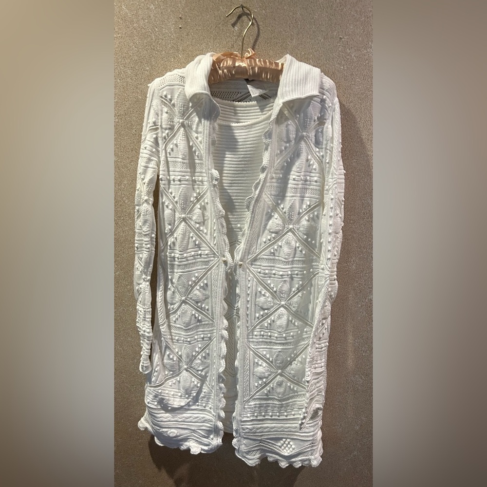 Vintage Chanel FR 40 Knit  Crochet  Cardigan Dress Set New wo Tags